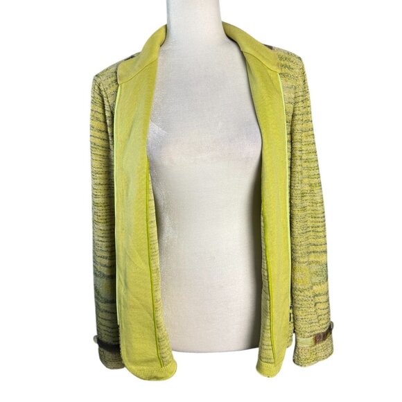 Ming Wang Women's Blazer Jacket Size L Yellow Green Textured Knit Button/Zip - Picture 9 of 11